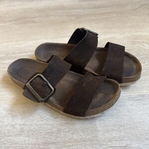BioStep Brown Suede Leather Double Strap Sandals Womens 7.5